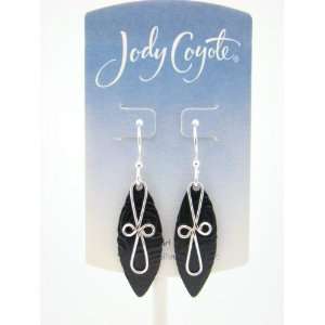 Jody Coyote Tuxedo Black and Silver Wire Dangle Earrings 