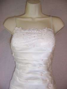 IGNITE EVENINGS Ivory Mermaid Satin Ruched Beaded Lace Wedding Formal 
