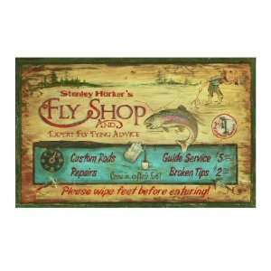   Large Stanley Harkers Fly Shop Vintage Style Wooden Sign Home