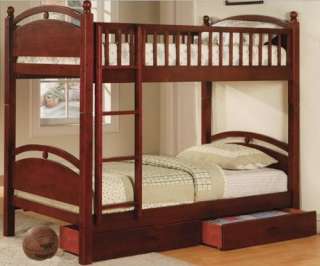 Twin Over Twin Bunk Bed w 2 Drawers Wood Bunkbed New  