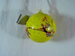 Hand Blown Art Glass Friendship Ball Beautiful Yellow with Red 4 