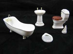 Ceramic Bath Set room tub dollhouse miniature T5392 5pc  