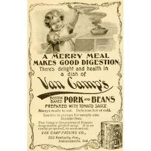 1898 Ad Van Camp Packing Boston Pork Beans Food Child Table Bowl 
