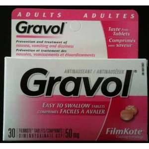 Gravol 50mg, 30 FilmKote Easy To Swallow Capsules Anti Vomiting/Nausea