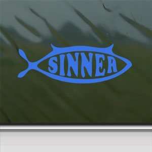  Sinner Fish With Horns Blue Decal Truck Window Blue 
