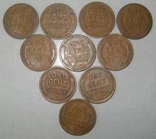 COLLECTION of 10 1912 D LINCOLN CENTS AVERAGE CIRCULATED NoRs  