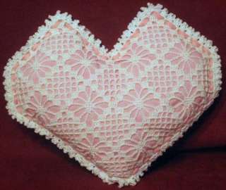 Crocheted Crochet Stuffed Heart Pink White Handmade New  
