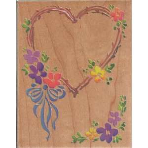  Flowered Heart Border Wood Mounted Rubber Stamp (R005 