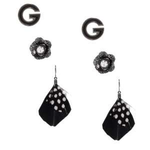  G by GUESS Feather Drop, G and Flower Stud Set, SILVER 