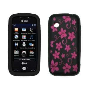  LG Prime GS390   Premium Hot Pink and Black Hawaiian Flowers Design 