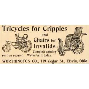  1908 Ad Tricycles Cripples Chairs Invalids Worthington 