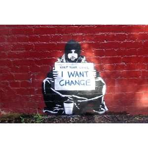 LAMINATED Banksy Keep Your Coins I Want Change Mini Poster Measures 23 