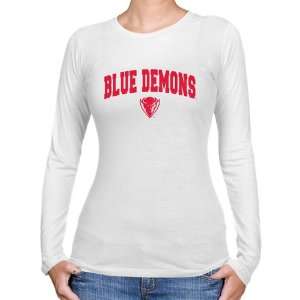   DePaul Blue Demons Ladies White Logo Arch Long Sleeve Slim Fit T shirt
