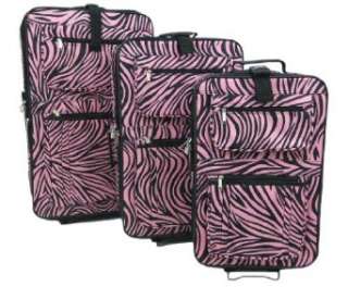    3 Piece Pink / Black Zebra Print Suitcase Set Luggage Clothing