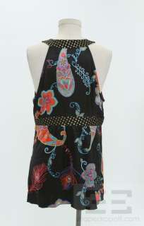 Trina Turk Black & Multicolor Paisley Print Silk Sleeveless Top Size 
