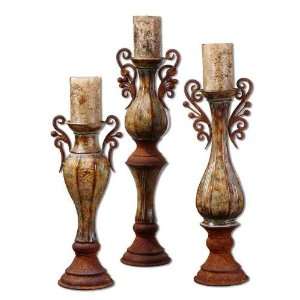 UT20325   Hand Forged Metal Distressed Candlesholders 