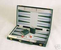 New Backgammon Set w. 18 Green Leather Attache Case  
