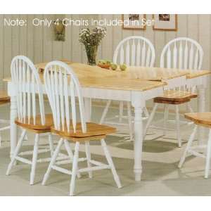  5pc White & Natural Ogee Edge Dining Table & Swivel Chairs 