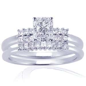  0.75 Ct Radiant Cut Diamond Wedding Rings Set SI1 14K 