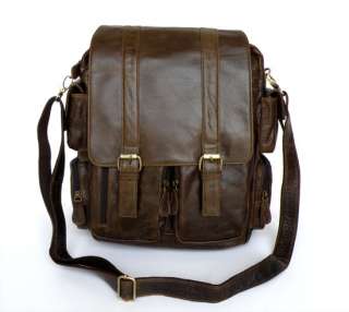 Style 100% Genuine Leather Mens Dar Brown Comping Backpack Travel Bag 