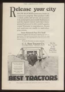 1924 C.L. Best tractor snowplow trade print ad  