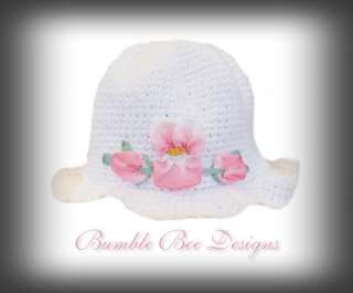 Custom Boutique Hand Crochet Pansy Baby Hat Bonnet  