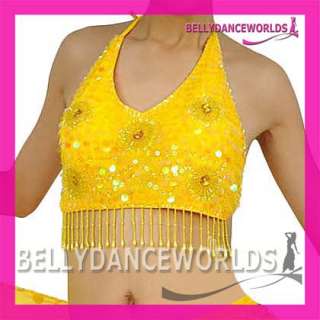 SEXY BELLY DANCE COSTUME SEQUINS FRINGE TOP 9 COLORS  