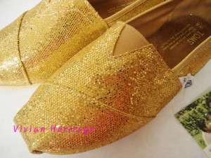 TOMS NEW GOLD GLITTER WOMENS SHOES FLATS 100% AUTHENTIC (U.S SELLER 