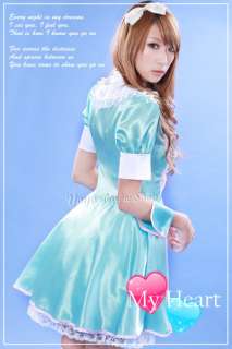 Japan Alice Wonderland Blue Maid Cosplay Dress Outfit  