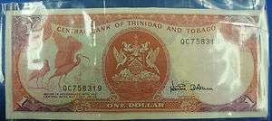 One (1) Trinidad and Tobago Dollar Bill Paper Money Good Condition 