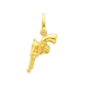   14K Yellow Gold Revolver Hand Gun Charm Pendant GoldenMine Jewelry
