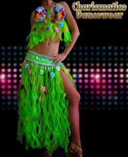Charismatico CUSTOM Green Flower Hawaii Ruffle Skirt Bra Fancy Party 
