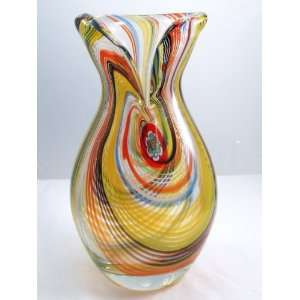   Vase Mouth Blown Art Colorful Swirl Lines Vase X410