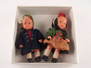 sweet pair of Edi Germany celluloid miniature dollhouse dolls 