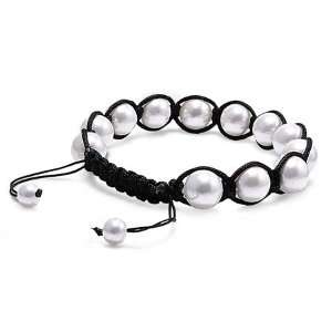 Tibetan Knotted Bracelet   White MOP w/ Black String   Bead Size 10mm 
