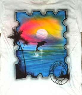 Airbrushed airbrush shirt yin yang bunny beach dolphin  