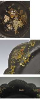 Antique French Gilt Bronze Handle Paper Mache Tray MOP  