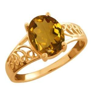  1.60 Ct Oval Champagne Quartz Gold Plated Sterling Silver 
