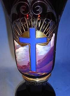 A1 * OBERAMMERGAU PASSION PLAY GOBELT RUBBY RED GLASS ANTIQUE GERMAN 