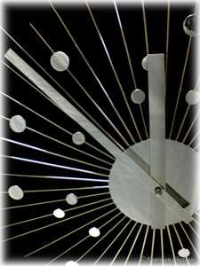 Silver Mirror Retro Sunburst 60s Starburst Wall Clock  