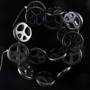  25mm black obsidian peace sign coin beads 16 strand