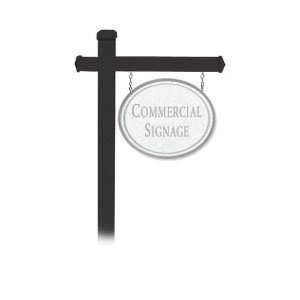   OVAL BLACK POST MOUNTED WHITE SIGN SILVER CHARACTERS