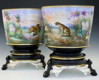 PAIR LARGE C1850 ENGLISH PORCELAIN CACHE POTS MADE FOR INDIAN MARKET 