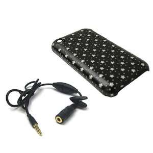   Embossed Leather Wrapped Back Cover (Stars Black) + Hands free Adapter