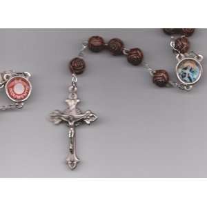 St Saint Rita Brown Relic Rosary with Holy Prayer Card, Velour Bag and 