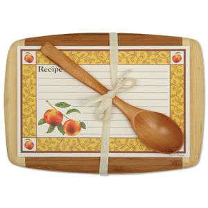 PEACHY GIFT SET Cutting Board Recipe Cards Wooden Spoon  
