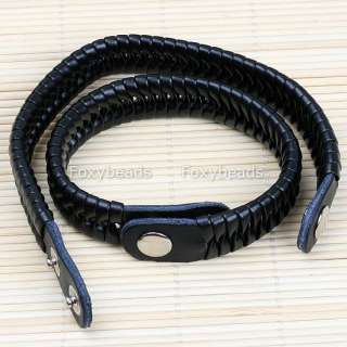 BLACK PU Leather Braid Bracelet Wristband Cuff @Gift@  