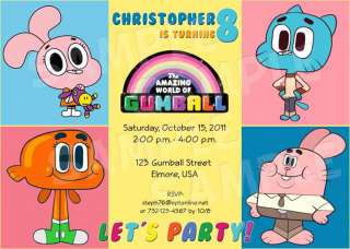 THE AMAZING WORLD OF GUMBALL Birthday Party Invitation   Multiple 