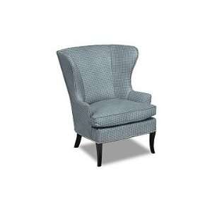   Wing Chair, Houndstooth, Blue/Ivory, Antique Brass