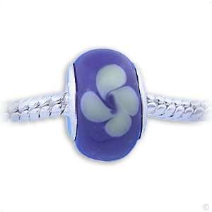   Murano glass blue with green Flowers, Beads bracelet charm Jewelry